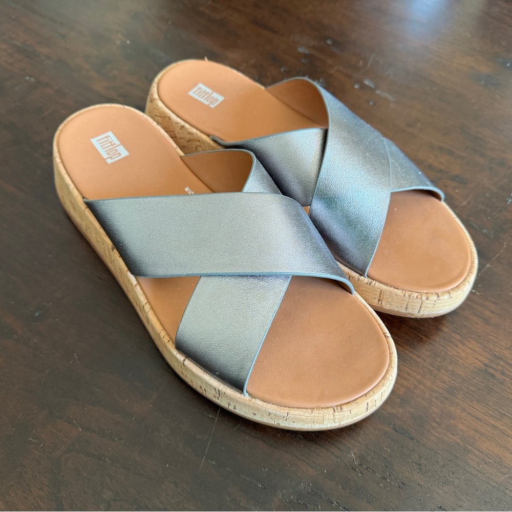 FitFlop F-Mode cross slides, Pewter, size US 9